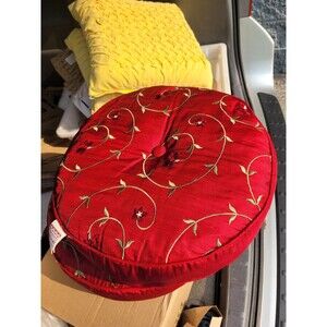 Vintage April Cornell Red Embroidered Silk Blend Decorative Pillows